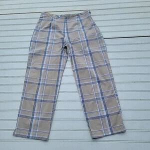 Gemilli Women's Cropped Slacks Beige White Plaid Pants Stretch Size Zip USA Sz 6